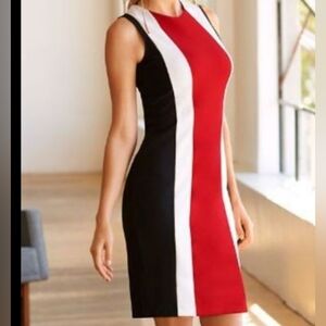 Boston Proper Red White and Black Color Block Dress Womens Size S